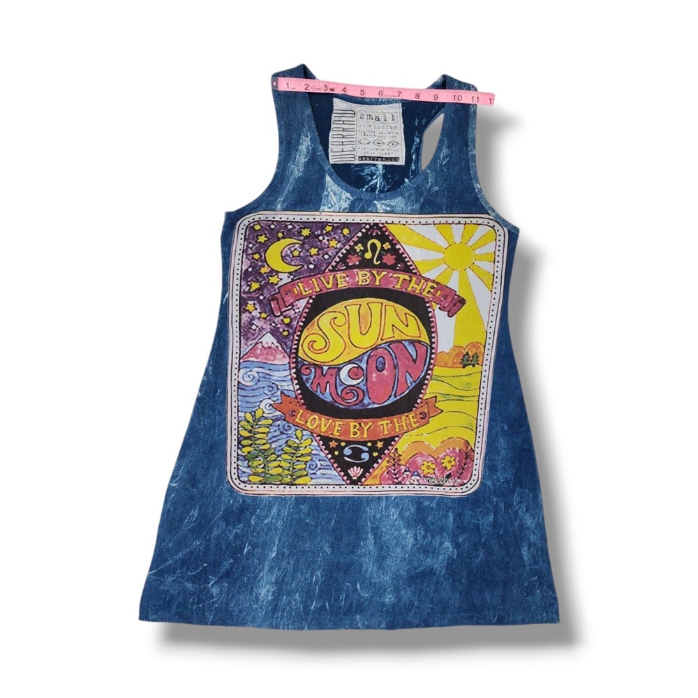 WearRaw Live By The Sun Love Like The Moon Blue Stone‎ Wash Tank Top Women's S - Picture 5 of 9